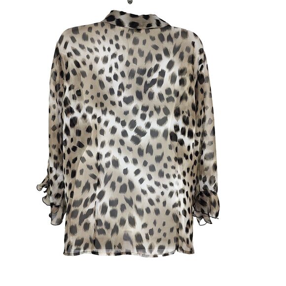 Nicola Womens Blouse Shirt Size XL Button Up Animal Print Long Sleeve Sheer Poly - Picture 2 of 9